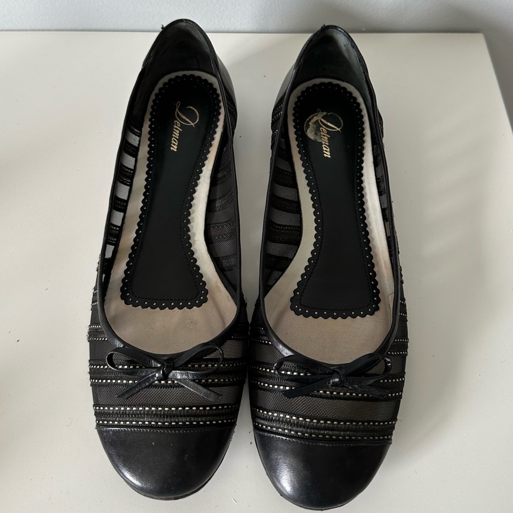 Delman Black Leather and Mesh Flats